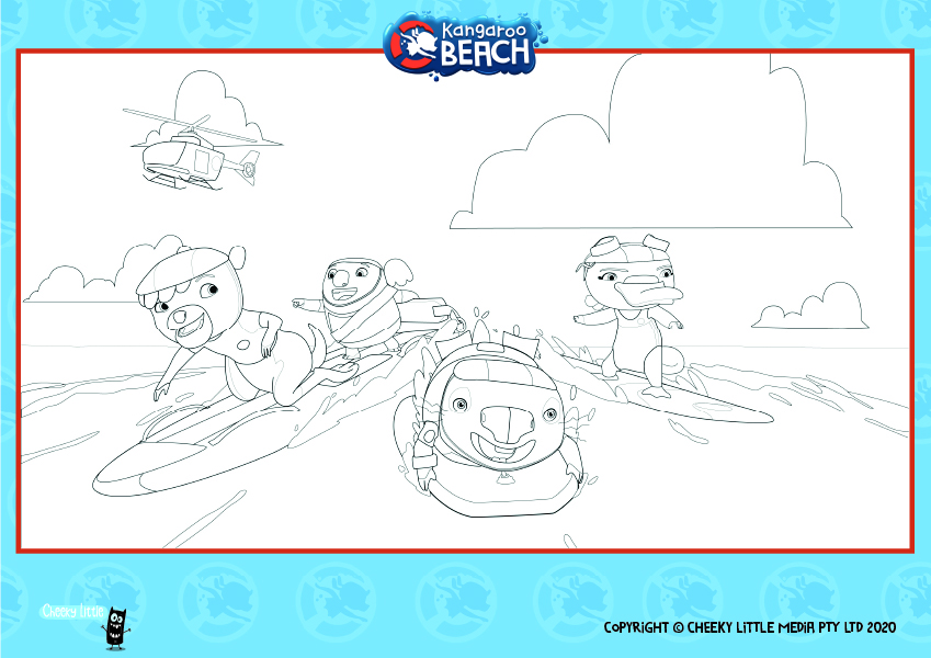 Kangaroo Beach Activity Sheets: PartyWave Colouring Sheet